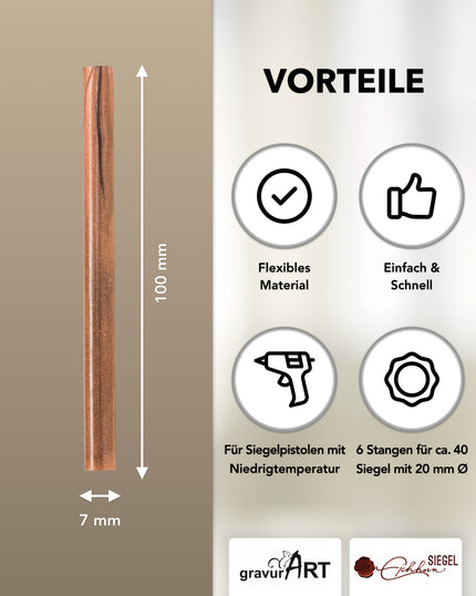 Siegelwachs für Wachspistole in Kupfer, 7mm Durchmesser, 6er Pack - Siegelstempel personalisiert