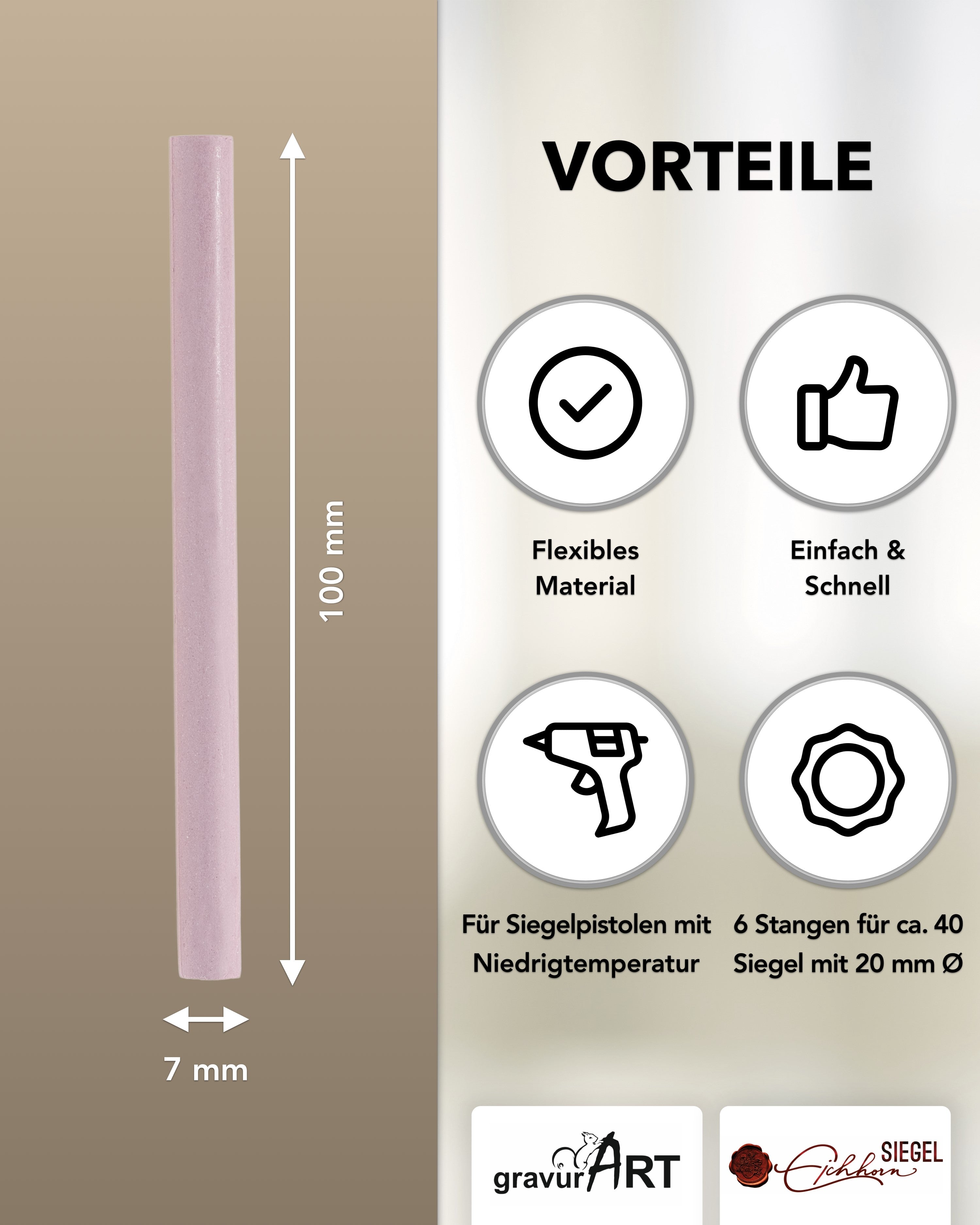 Siegelwachs für Wachspistole in Lavender, 7mm Durchmesser, 6er Pack - Siegelstempel personalisiert