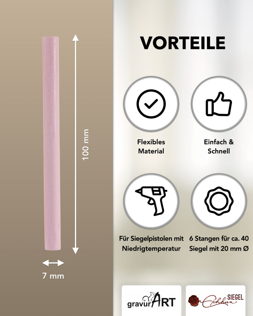 Siegelwachs für Wachspistole in Mauve, 7mm Durchmesser, 6er Pack - Siegelstempel personalisiert