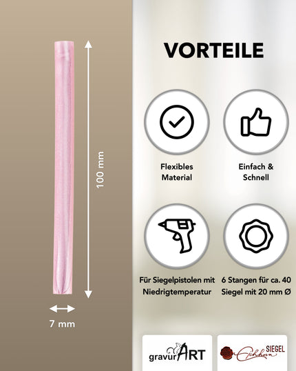 Siegelwachs für Wachspistole in Rosé-Perl, 7mm Durchmesser, 6er Pack - Siegelstempel personalisiert