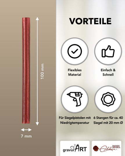 Siegelwachs für Wachspistole in Rot-Metallic, 7mm Durchmesser, 6er Pack - Siegelstempel personalisiert
