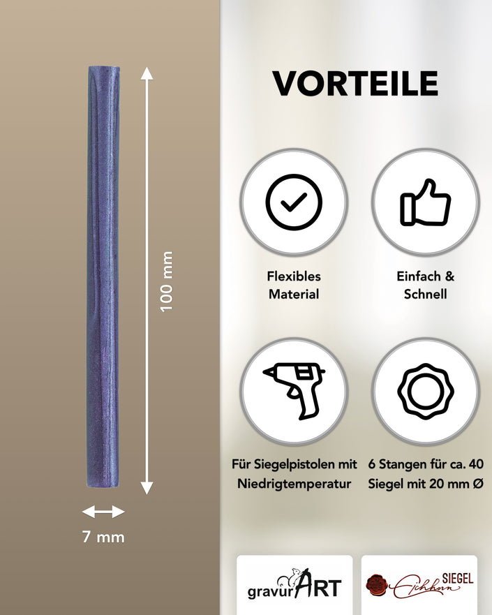 Siegelwachs für Wachspistole in Saphir-Perl., 7mm Durchmesser, 6er Pack - Siegelstempel personalisiert