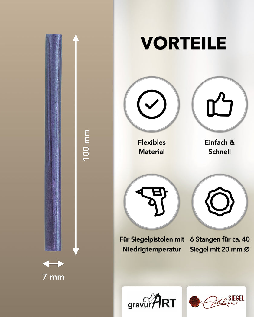 Siegelwachs für Wachspistole in Saphir-Perl., 7mm Durchmesser, 6er Pack - Siegelstempel personalisiert