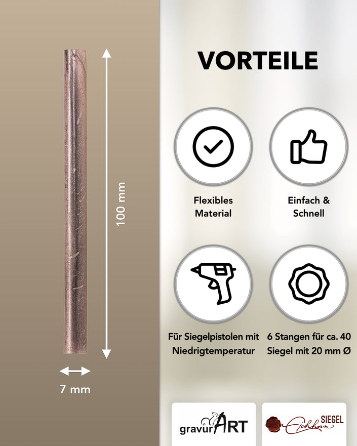 Siegelwachs für Wachspistole in Savanne-Roségold - 7mm Durchmesser, 6er Pack - Siegelstempel personalisiert