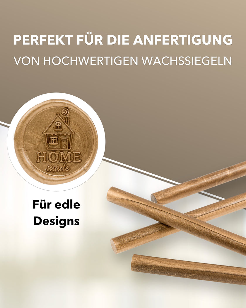 Siegelwachs für Wachspistole in Gold, 7mm Durchmesser, 6er Pack - Siegelstempel personalisiert