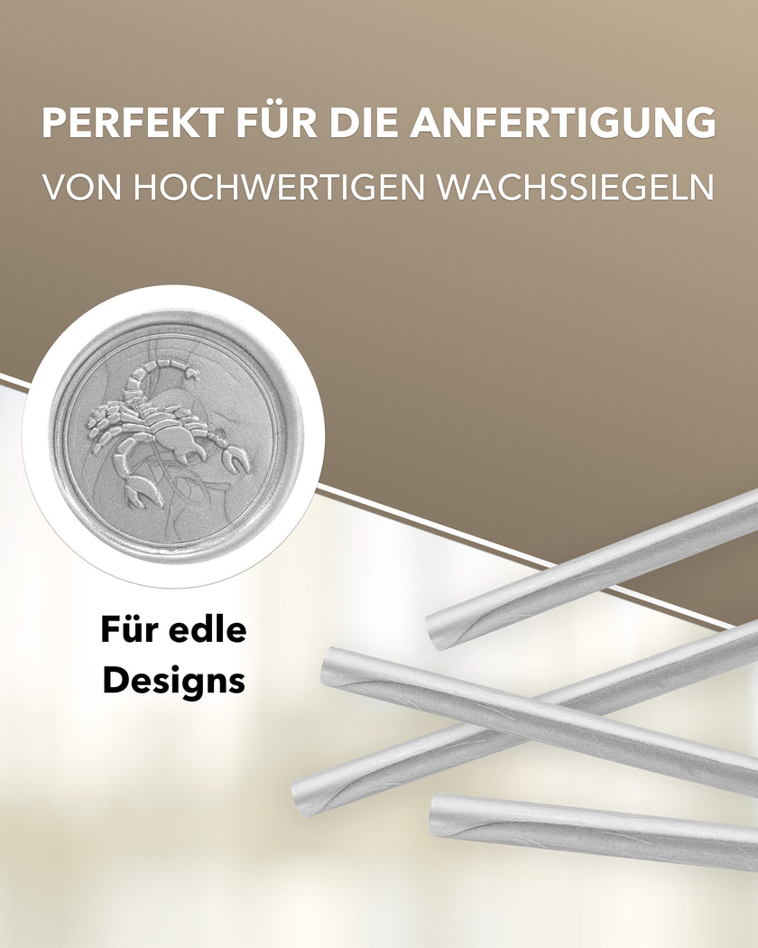 Siegelwachs für Wachspistole in Silber, 7mm Durchmesser, 6er Pack - Siegelstempel personalisiert