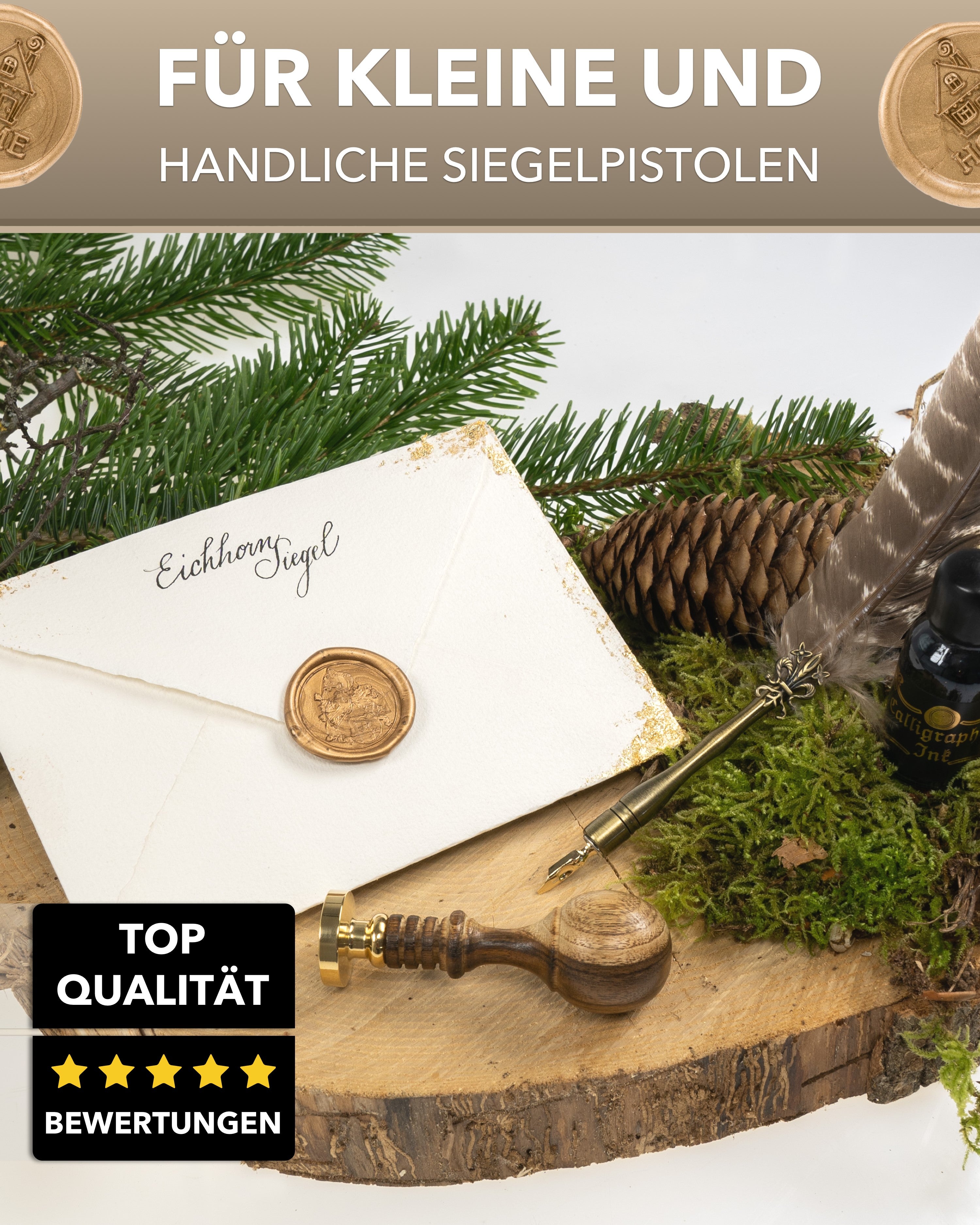 Siegelwachs für Wachspistole in Kastanie, 7mm Durchmesser, 6er Pack - Siegelstempel personalisiert