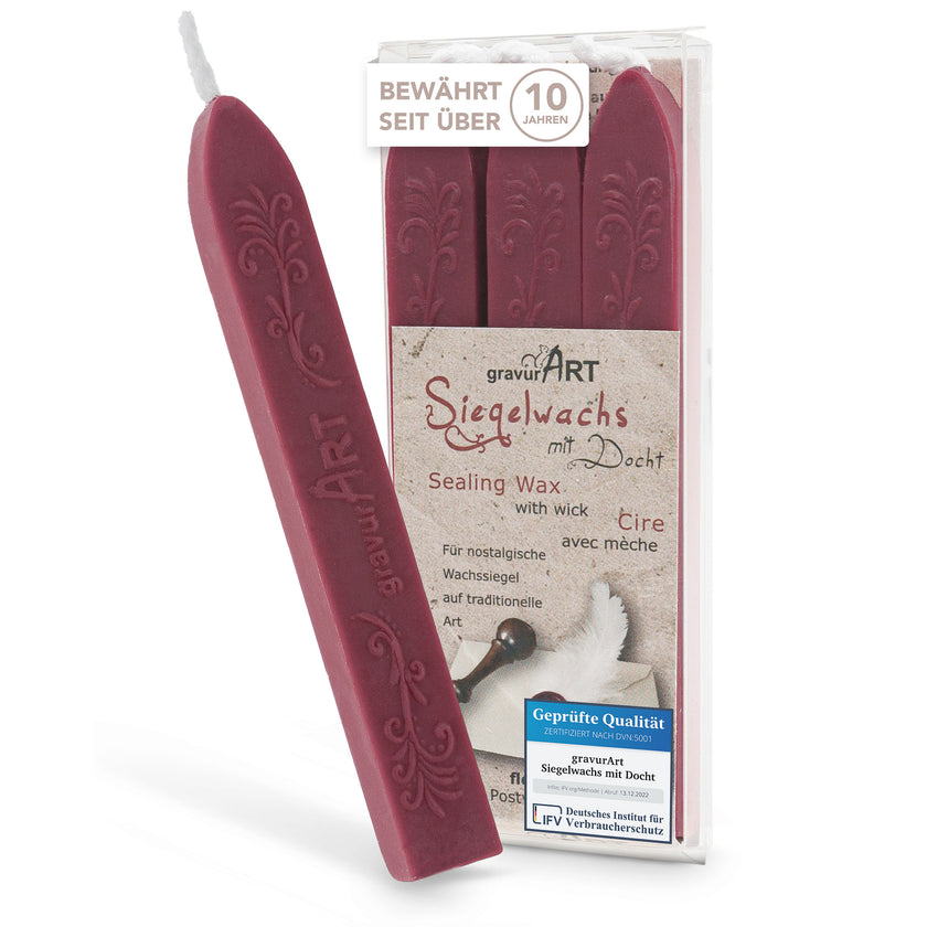 Premium Siegelwachs mit Docht, 3er Pack in Vintage Rosé - Siegelstempel personalisiert